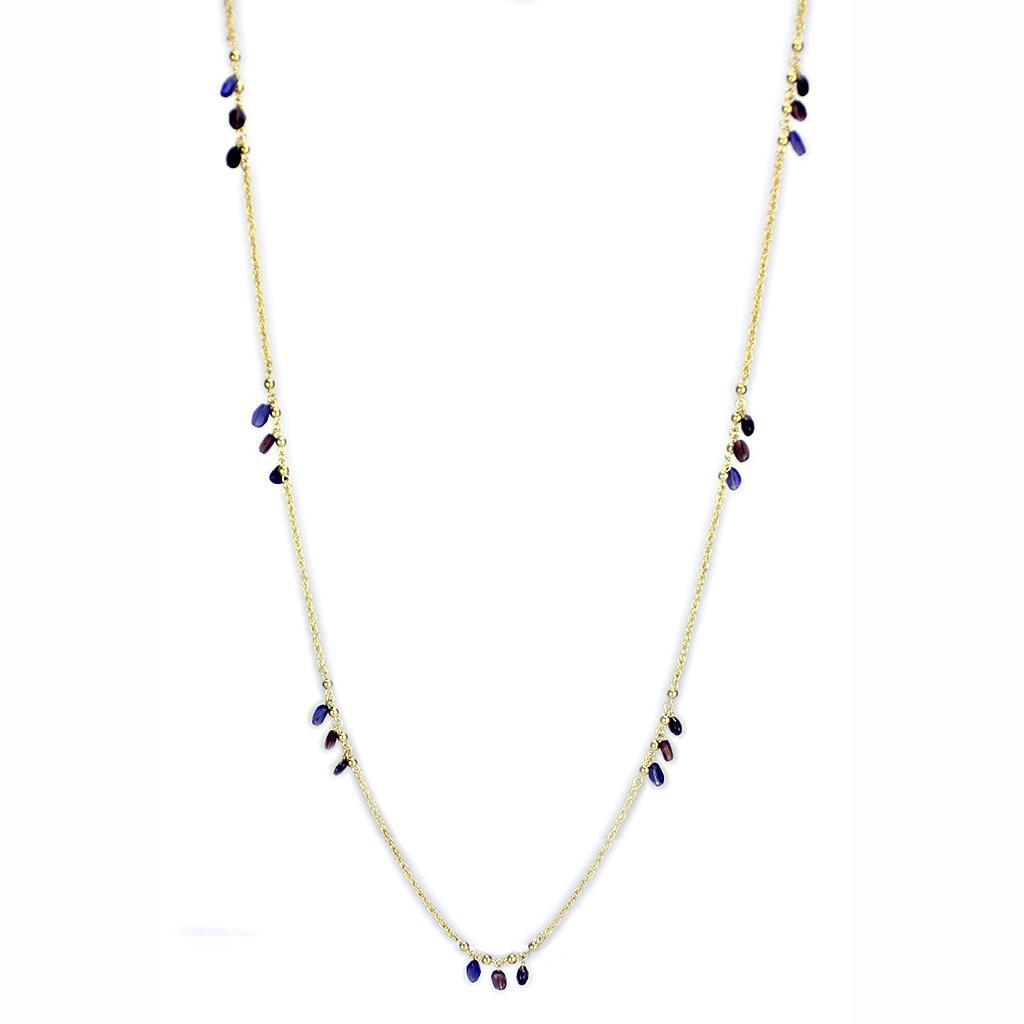 3W1538 - Gold Brass Necklace with Semi-Precious Amethyst Crystal in Amethyst-0