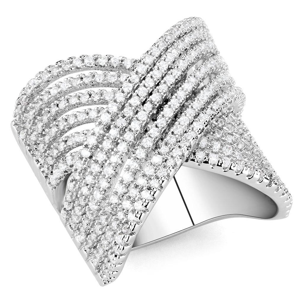 3W1539 - Rhodium Brass Ring with AAA Grade CZ  in Clear-0