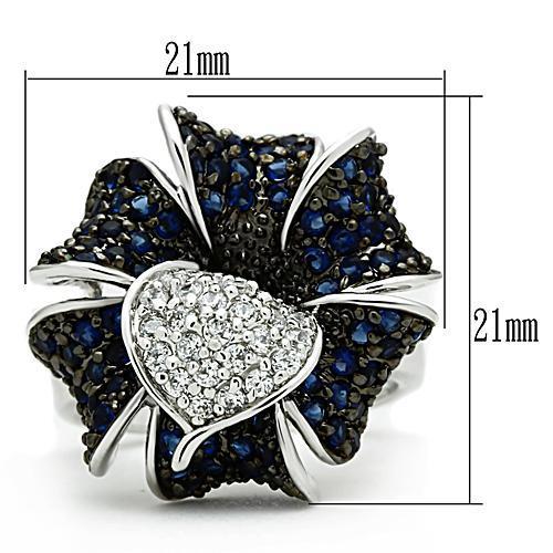 3W153 - Rhodium + Ruthenium Brass Ring with AAA Grade CZ  in Montana-1
