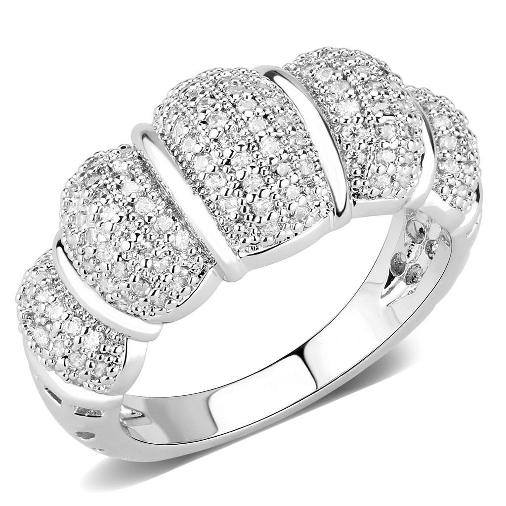 3W1540 - Rhodium Brass Ring with AAA Grade CZ  in Clear-0