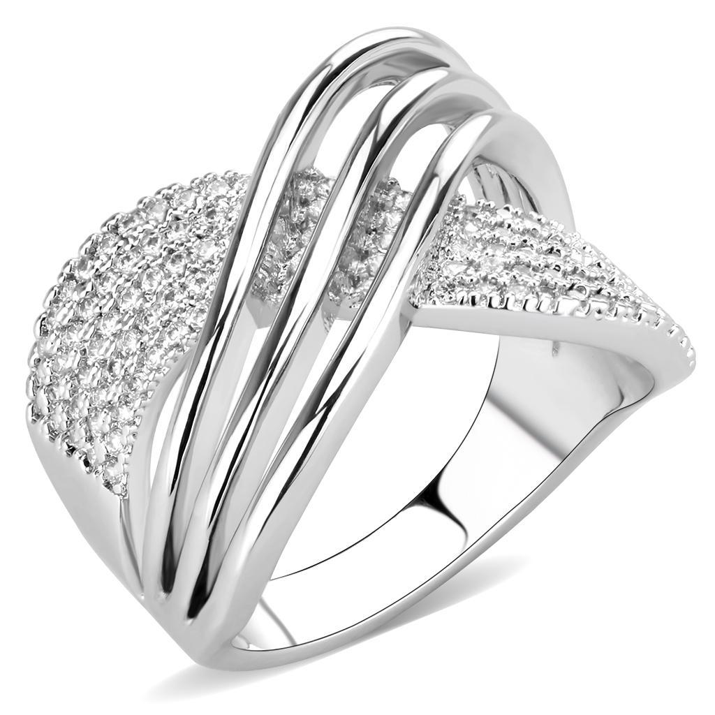 3W1542 - Rhodium Brass Ring with AAA Grade CZ  in Clear-0