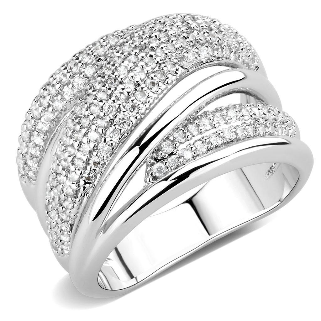 3W1544 - Rhodium Brass Ring with AAA Grade CZ  in Clear-0