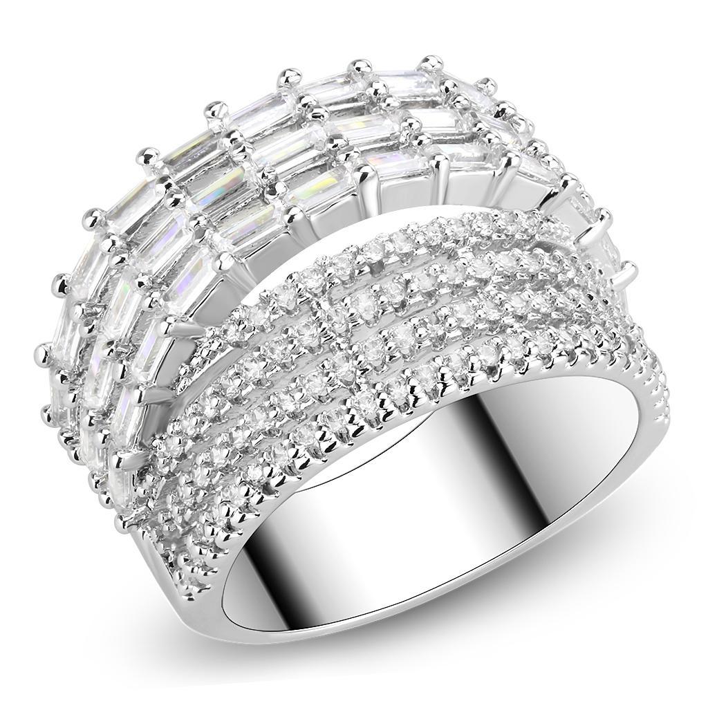3W1545 - Rhodium Brass Ring with AAA Grade CZ  in Clear-0