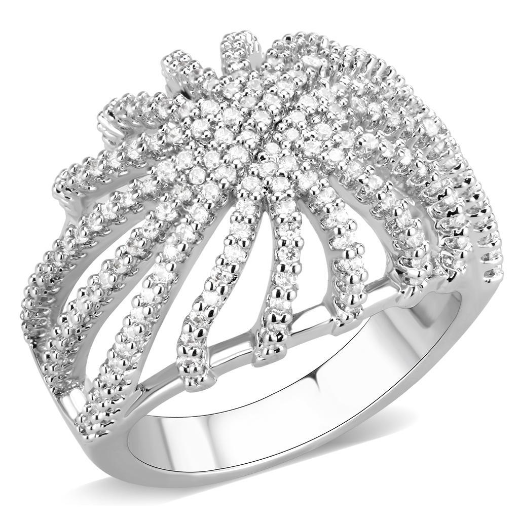 3W1547 - Rhodium Brass Ring with AAA Grade CZ  in Clear-0