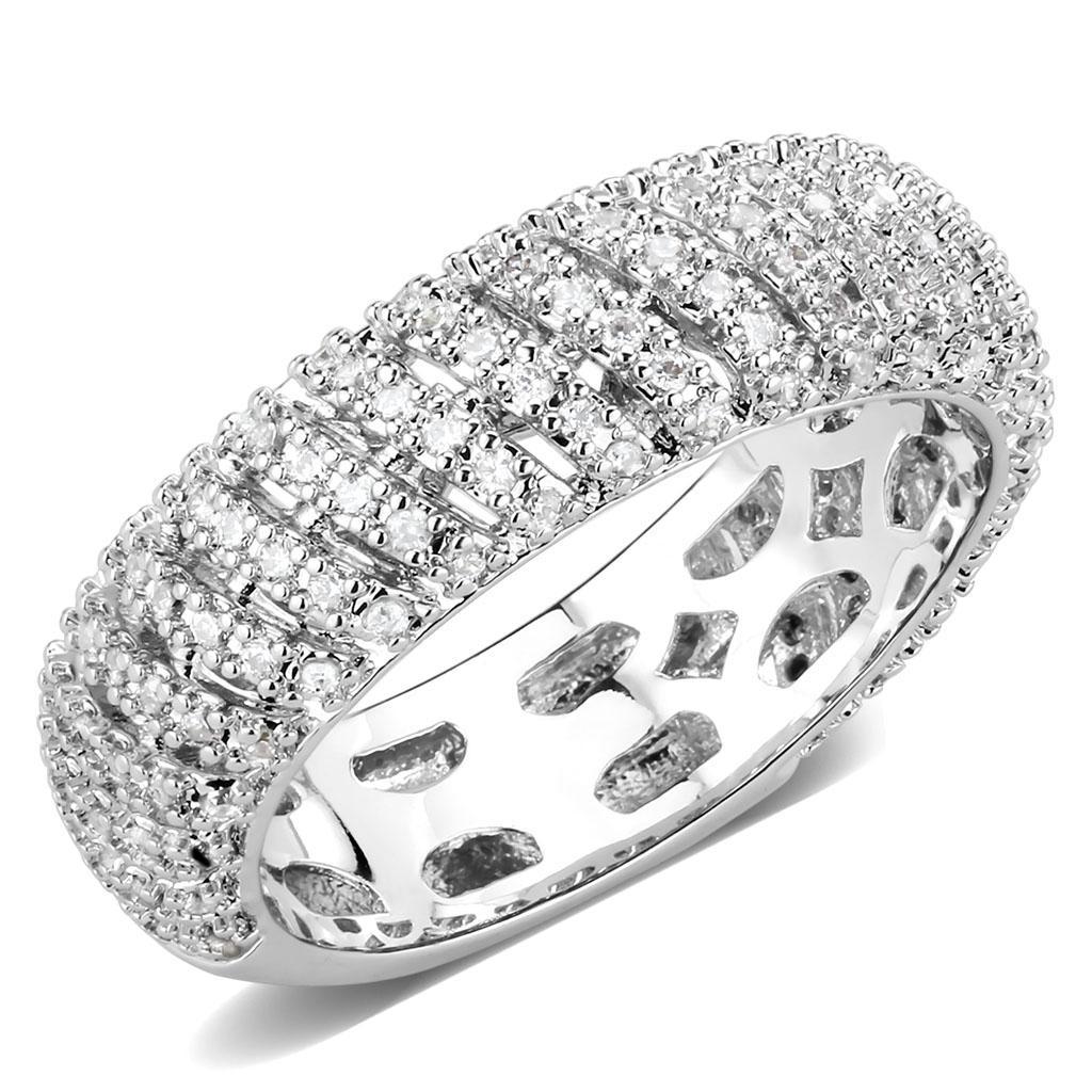 3W1550 - Rhodium Brass Ring with AAA Grade CZ  in Clear-0