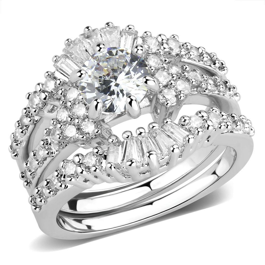 3W1553 - Rhodium Brass Ring with AAA Grade CZ  in Clear-0