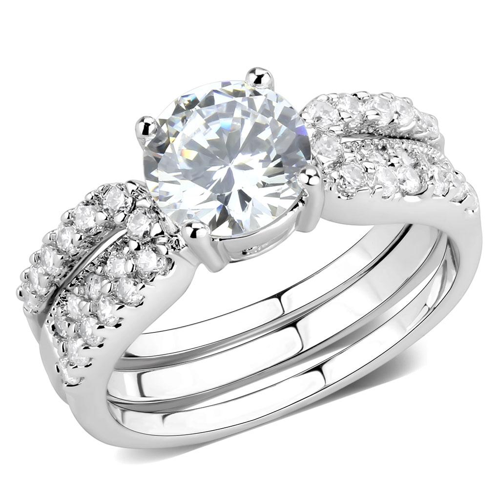 3W1554 - Rhodium Brass Ring with AAA Grade CZ  in Clear-0