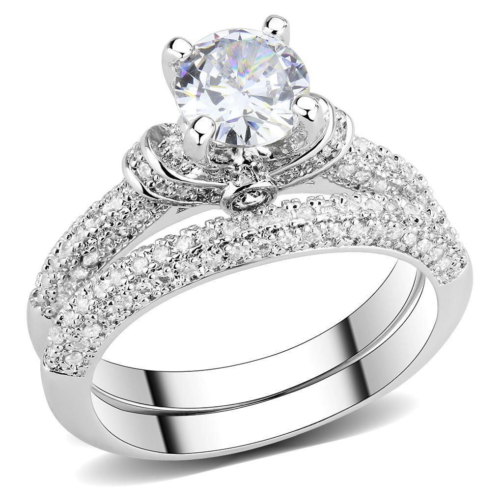 3W1555 - Rhodium Brass Ring with AAA Grade CZ  in Clear-0
