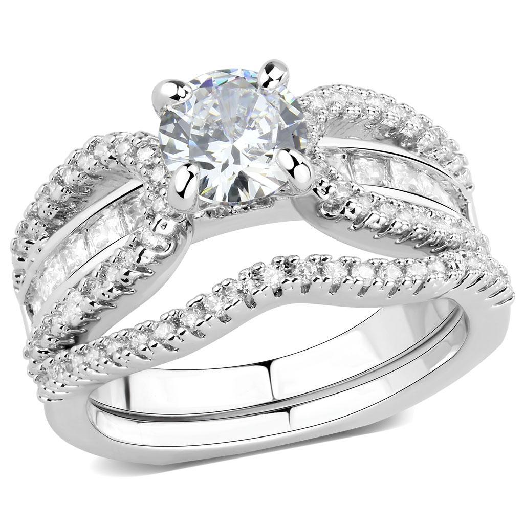 3W1556 - Rhodium Brass Ring with AAA Grade CZ  in Clear-0