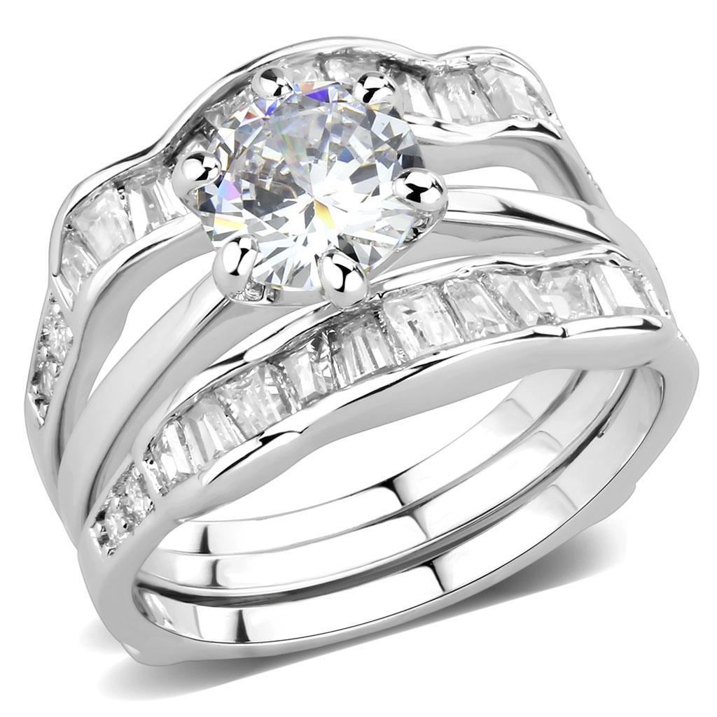 3W1557 - Rhodium Brass Ring with AAA Grade CZ  in Clear-0