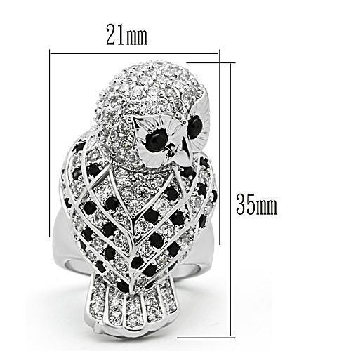 3W155 - Rhodium Brass Ring with AAA Grade CZ  in Jet-1