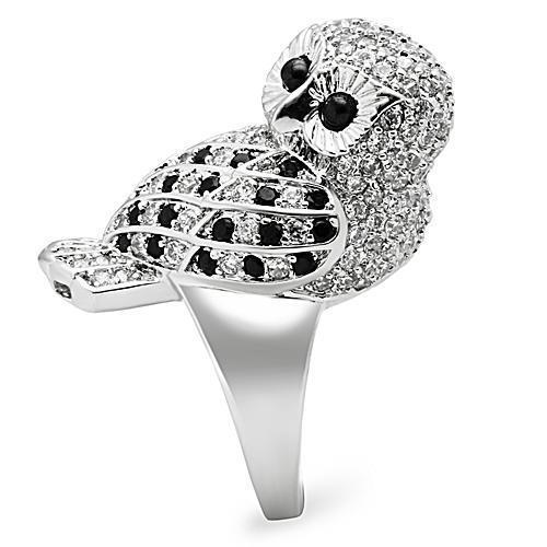 3W155 - Rhodium Brass Ring with AAA Grade CZ  in Jet-3