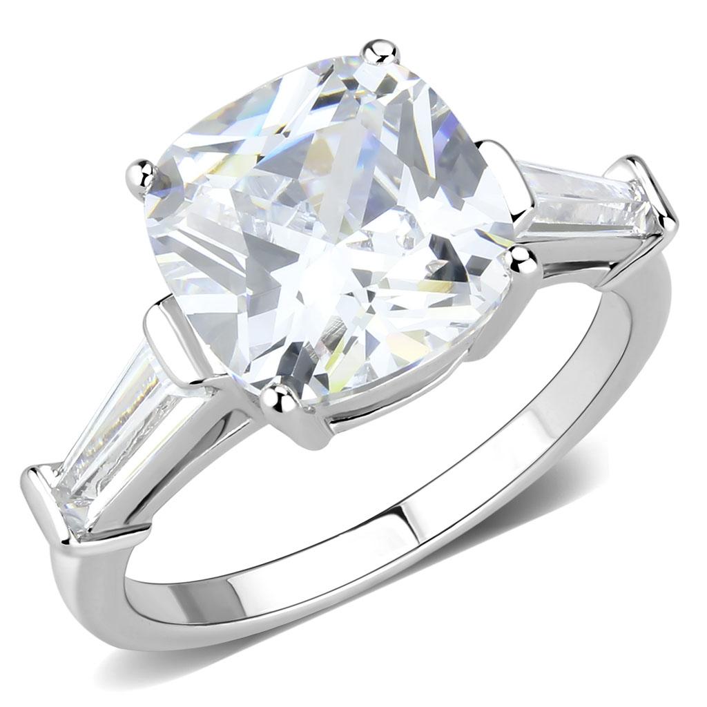 3W1561 - Rhodium Brass Ring with AAA Grade CZ  in Clear-0