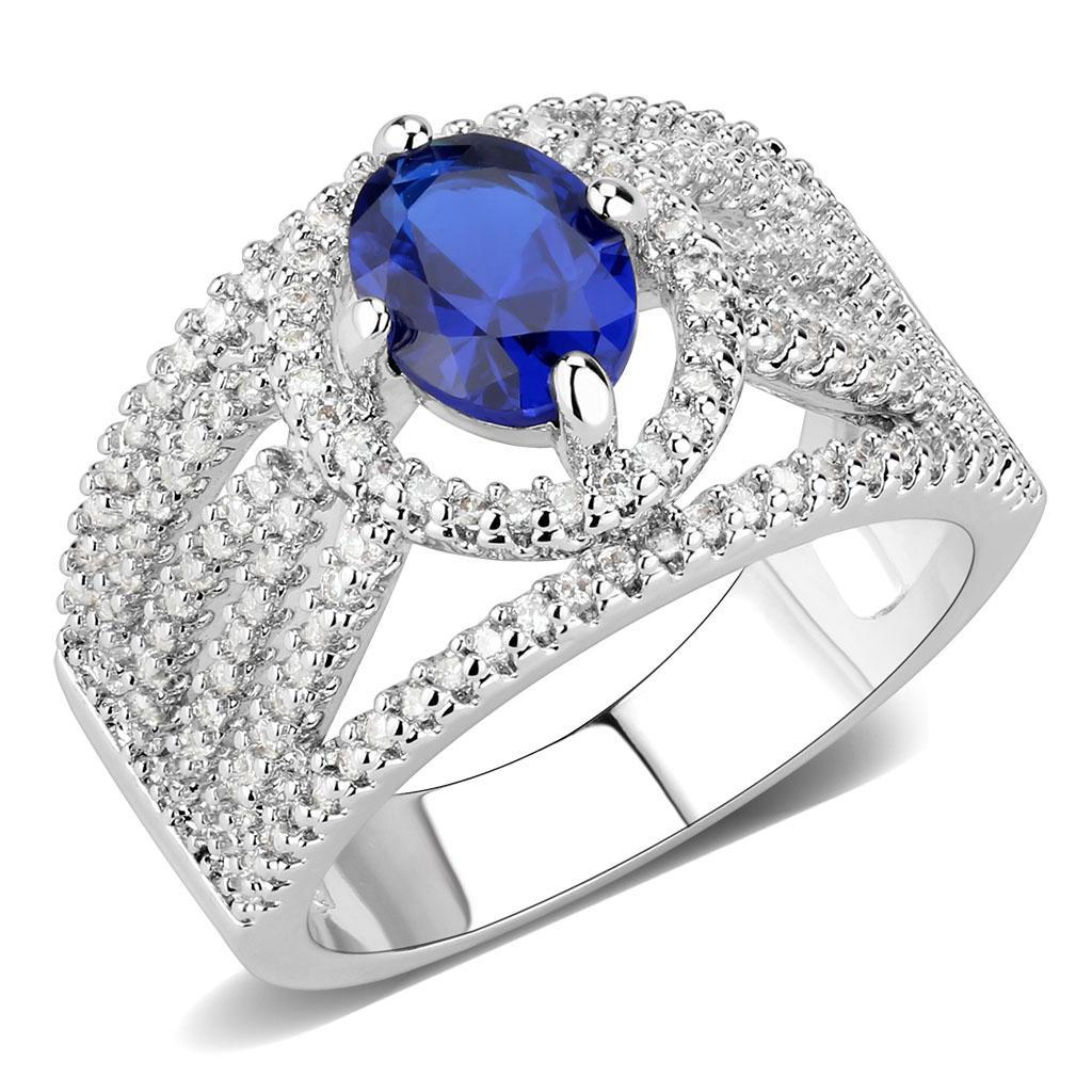 3W1567 - Rhodium Brass Ring with Synthetic Spinel in London Blue-0