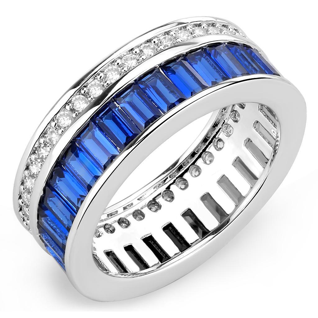 3W1568 - Rhodium Brass Ring with Synthetic Spinel in London Blue-0