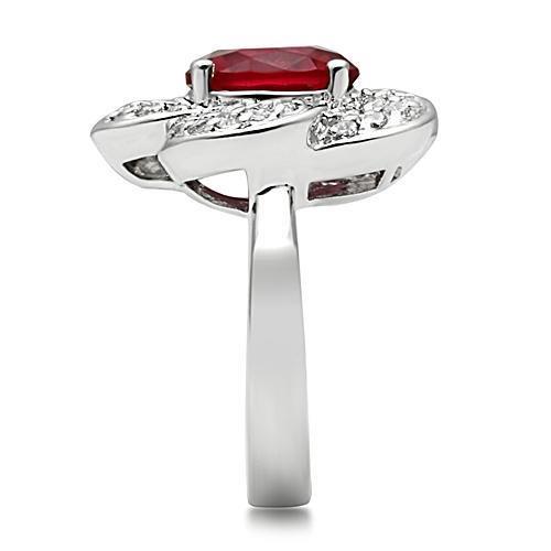 3W156 - Rhodium Brass Ring with Synthetic Synthetic Glass in Siam-3