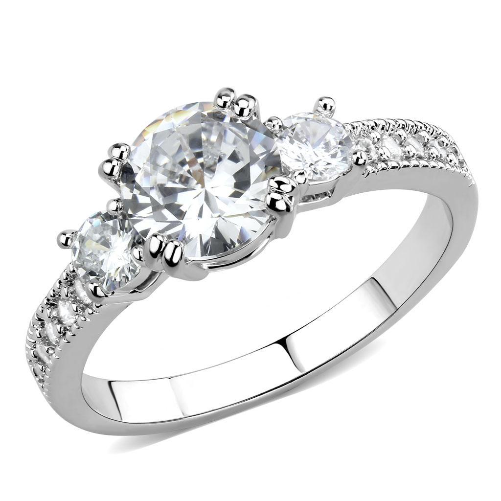 3W1571 - Rhodium Brass Ring with AAA Grade CZ  in Clear-0