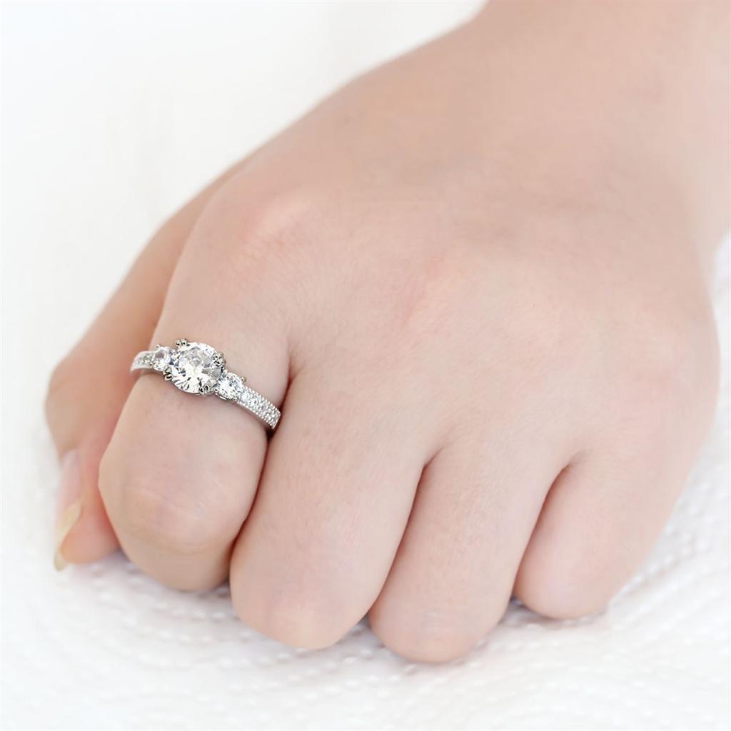 3W1571 - Rhodium Brass Ring with AAA Grade CZ  in Clear-1