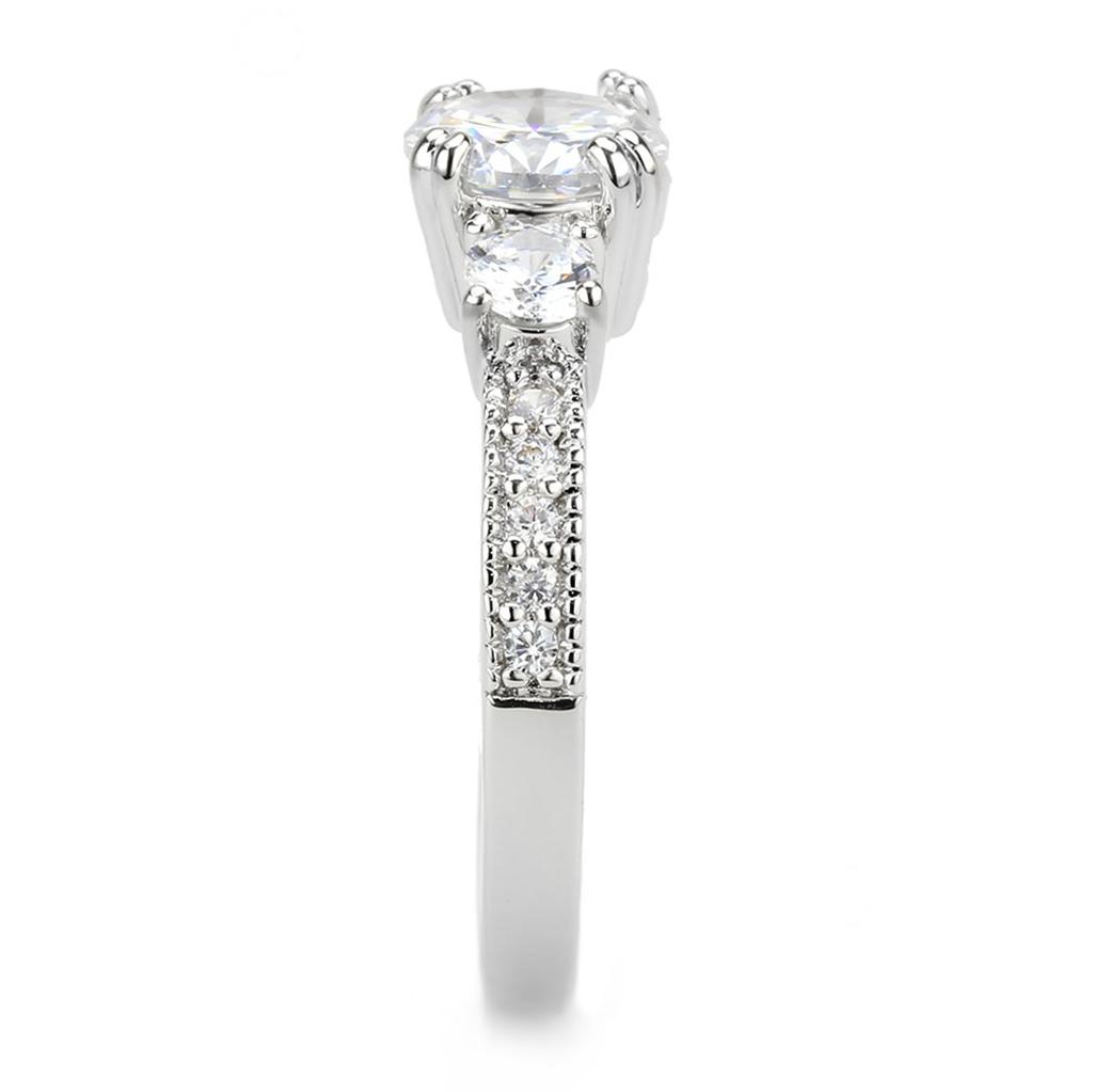3W1571 - Rhodium Brass Ring with AAA Grade CZ  in Clear-4