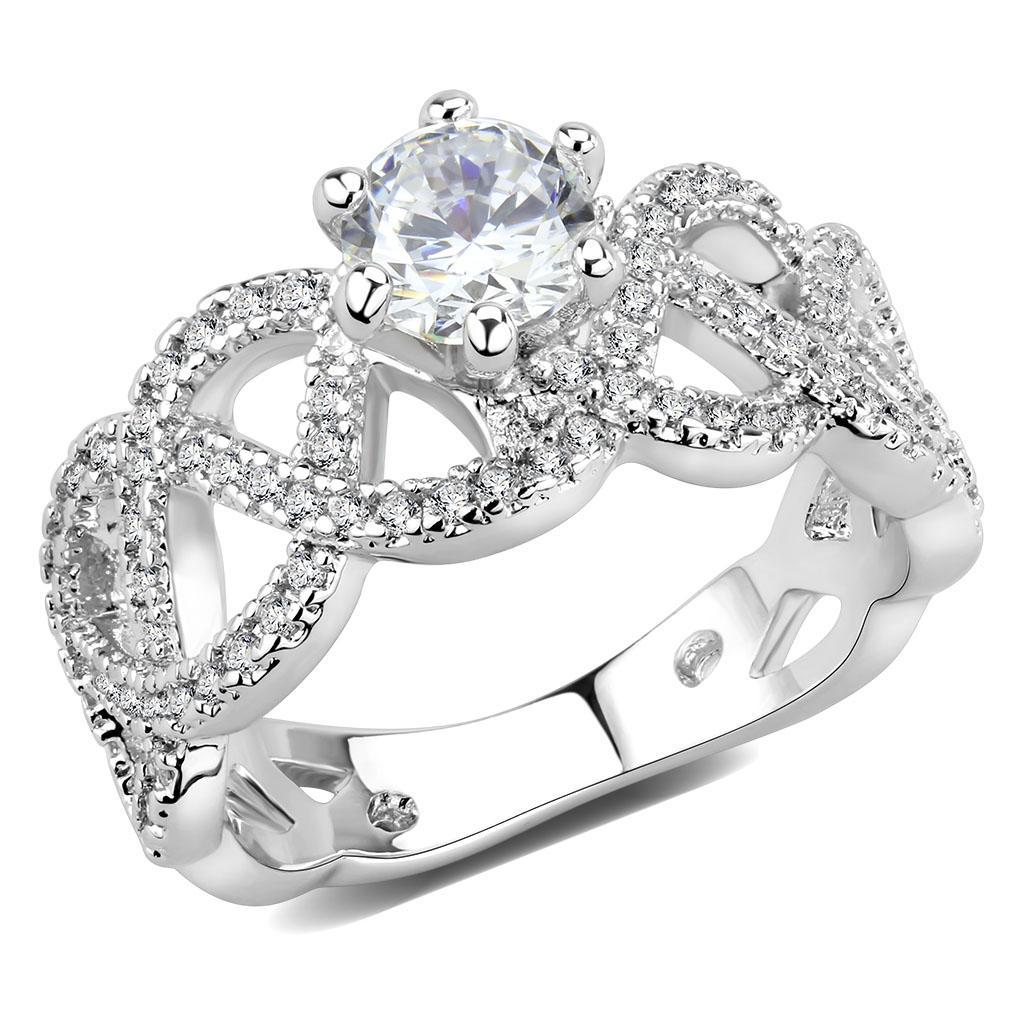 3W1577 - Rhodium Brass Ring with AAA Grade CZ  in Clear-0