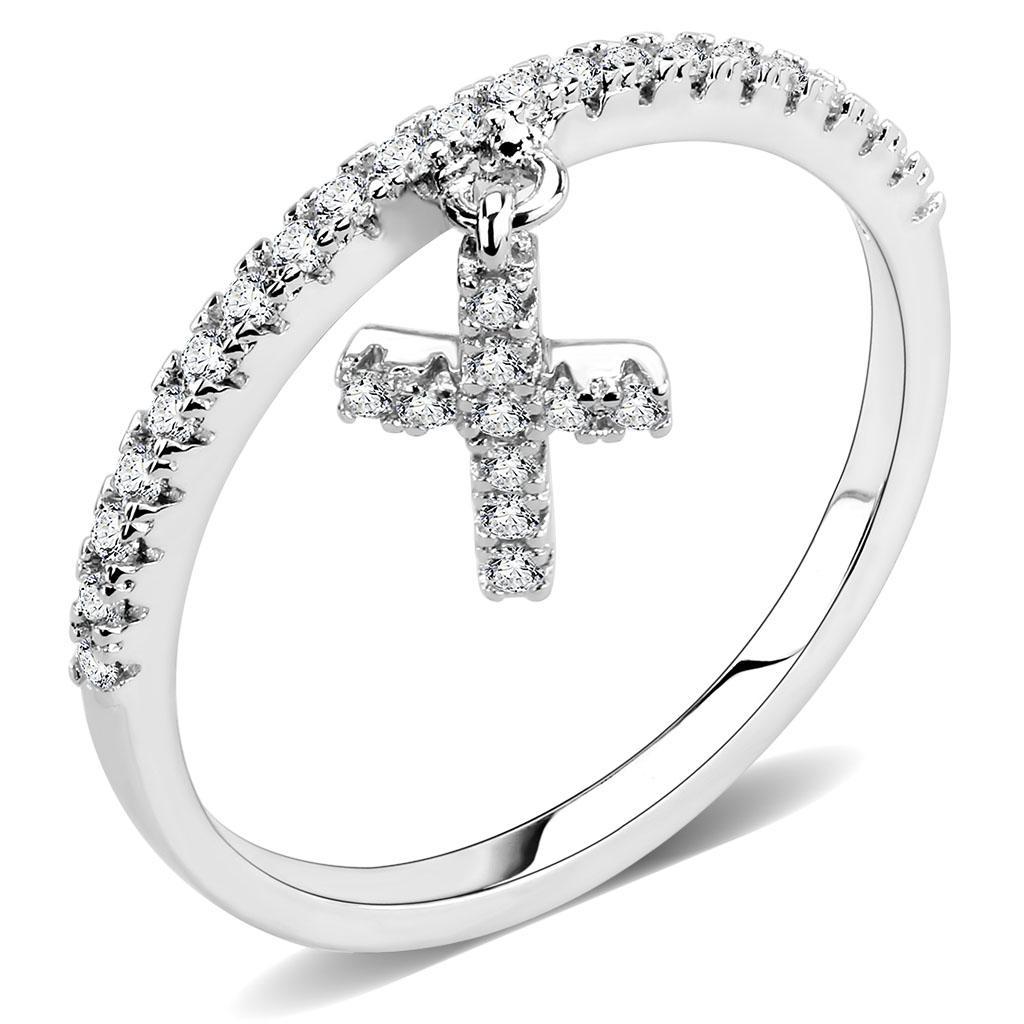 3W1578 - Rhodium Brass Ring with AAA Grade CZ  in Clear-0