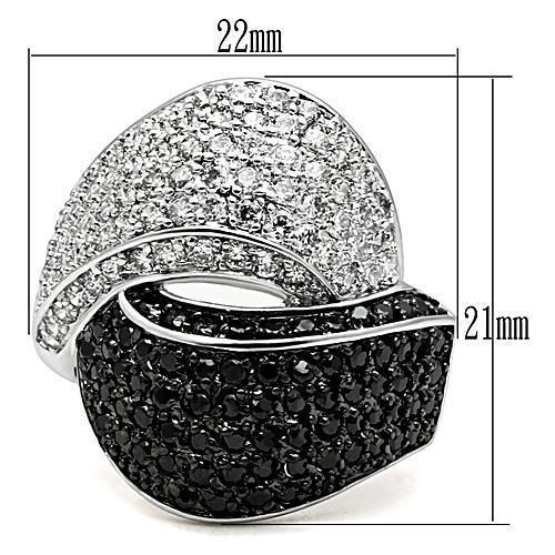 3W157 - Rhodium + Ruthenium Brass Ring with AAA Grade CZ  in Jet-1