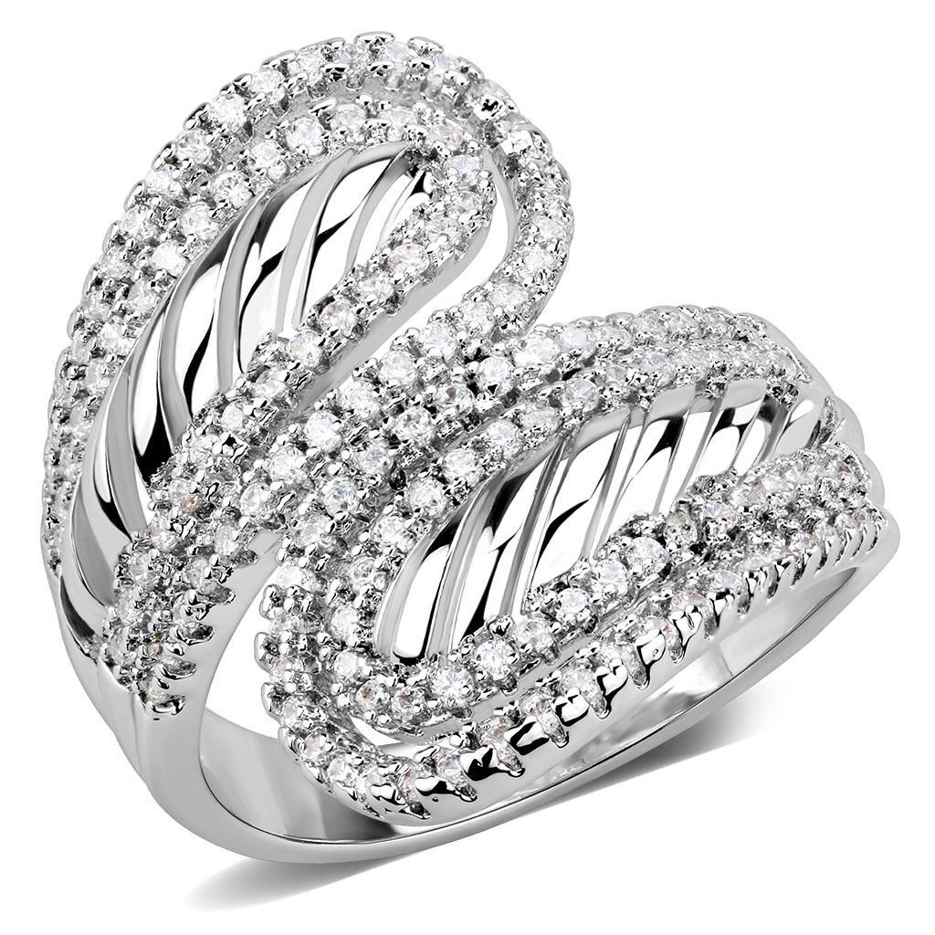 3W1582 - Rhodium Brass Ring with AAA Grade CZ  in Clear-0