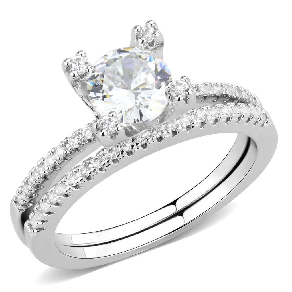 3W1589 - Rhodium Brass Ring with AAA Grade CZ  in Clear-0