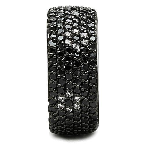 3W158 - Rhodium + Ruthenium Brass Ring with AAA Grade CZ  in Jet-3