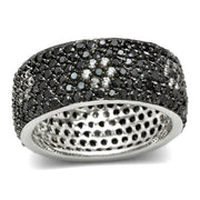 3W158 - Rhodium + Ruthenium Brass Ring with AAA Grade CZ  in Jet-0