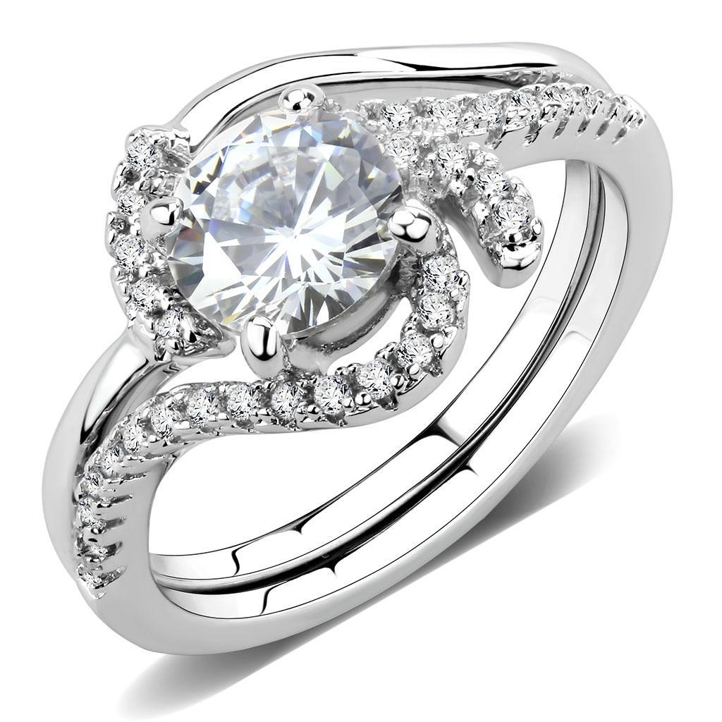 3W1591 - Rhodium Brass Ring with AAA Grade CZ  in Clear-0