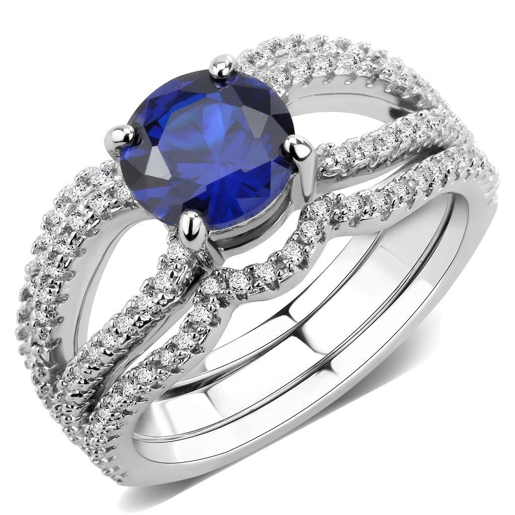 3W1597 - Rhodium Brass Ring with AAA Grade CZ  in London Blue-0