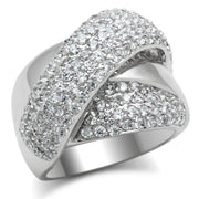 3W160 - Rhodium Brass Ring with AAA Grade CZ  in Clear-0
