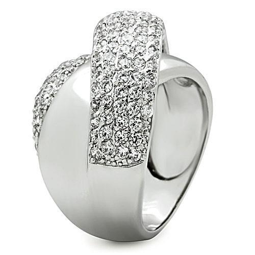 3W160 - Rhodium Brass Ring with AAA Grade CZ  in Clear-3
