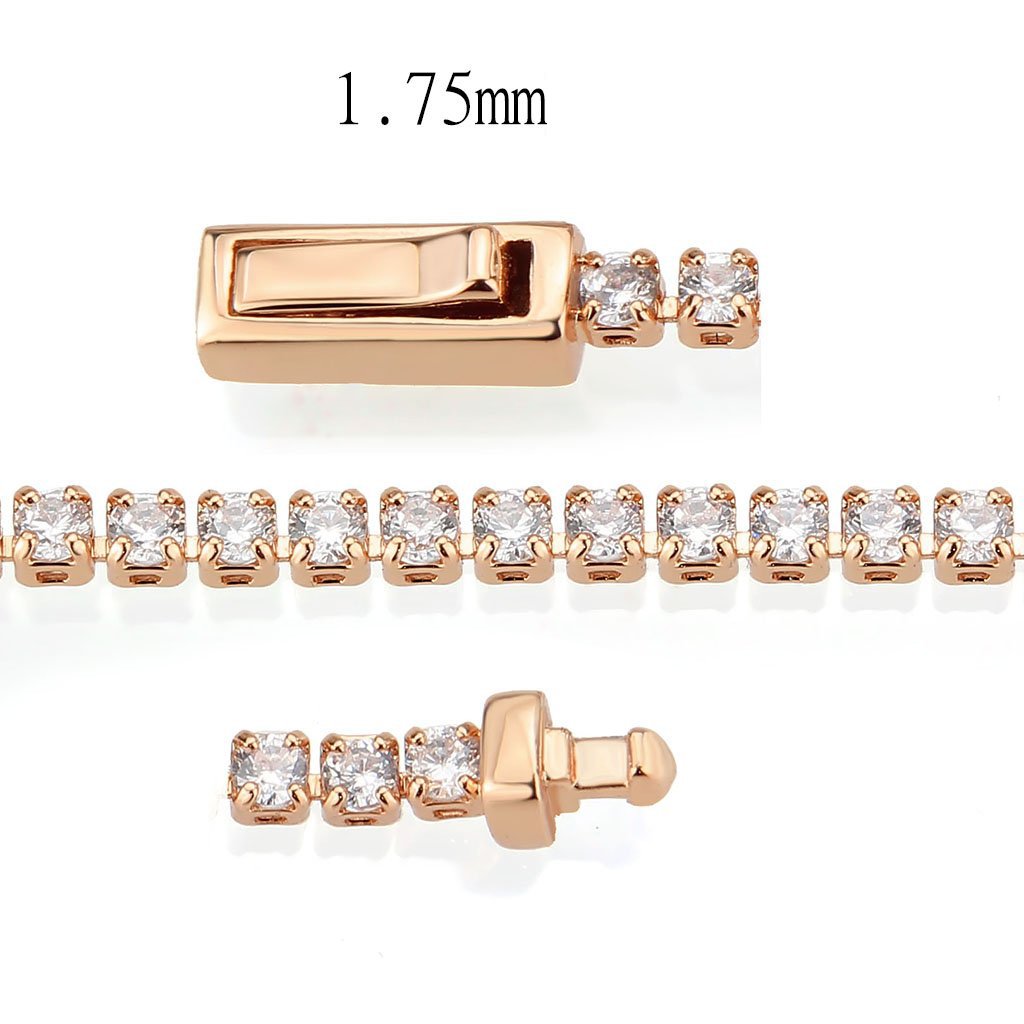 3W1684 - Rose Gold Brass Bracelet with AAA Grade CZ in Clear-3