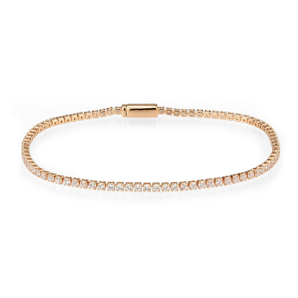 3W1684 - Rose Gold Brass Bracelet with AAA Grade CZ in Clear-0