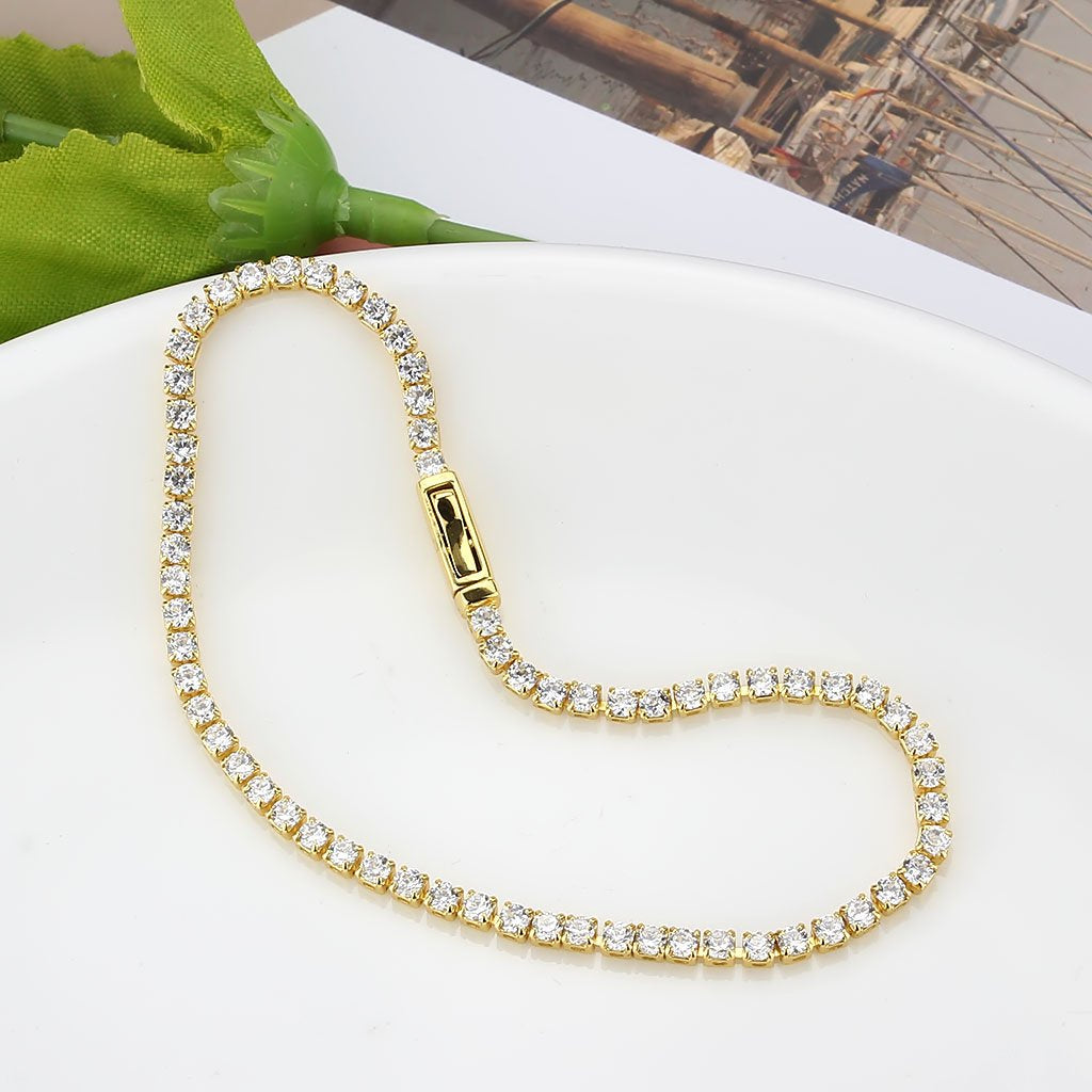 3W1686 - Gold Brass Bracelet with AAA Grade CZ in Clear-4