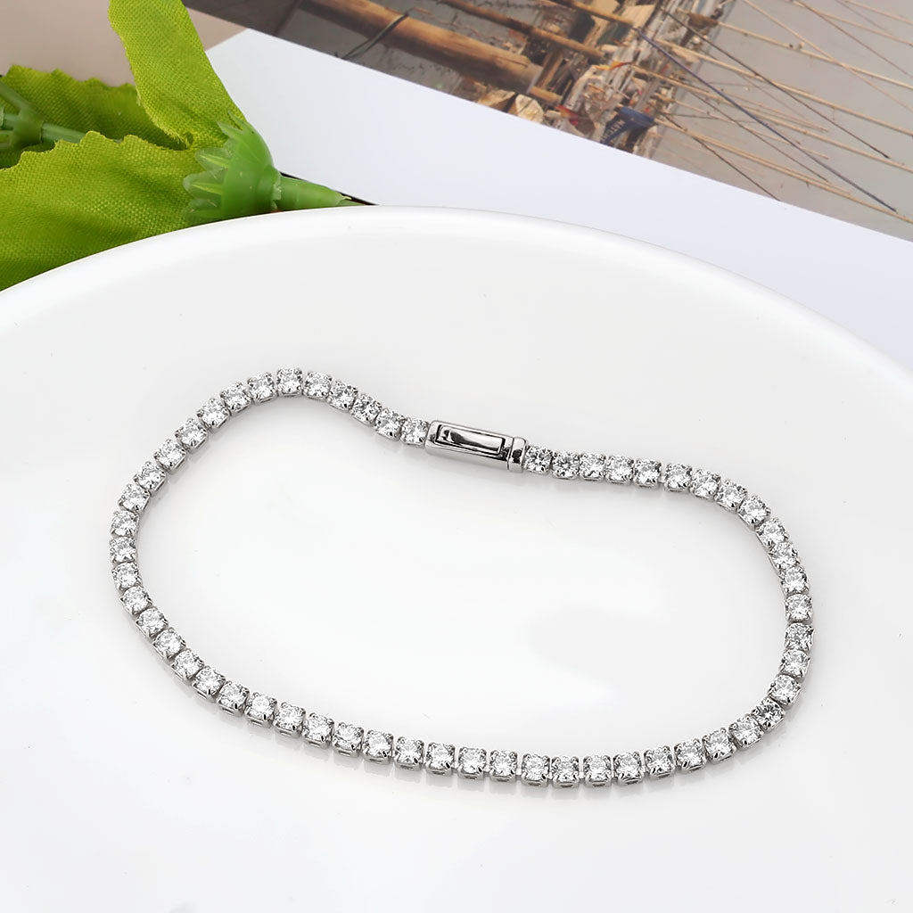 3W1688 - Rhodium Brass Bracelet with AAA Grade CZ in Clear-4