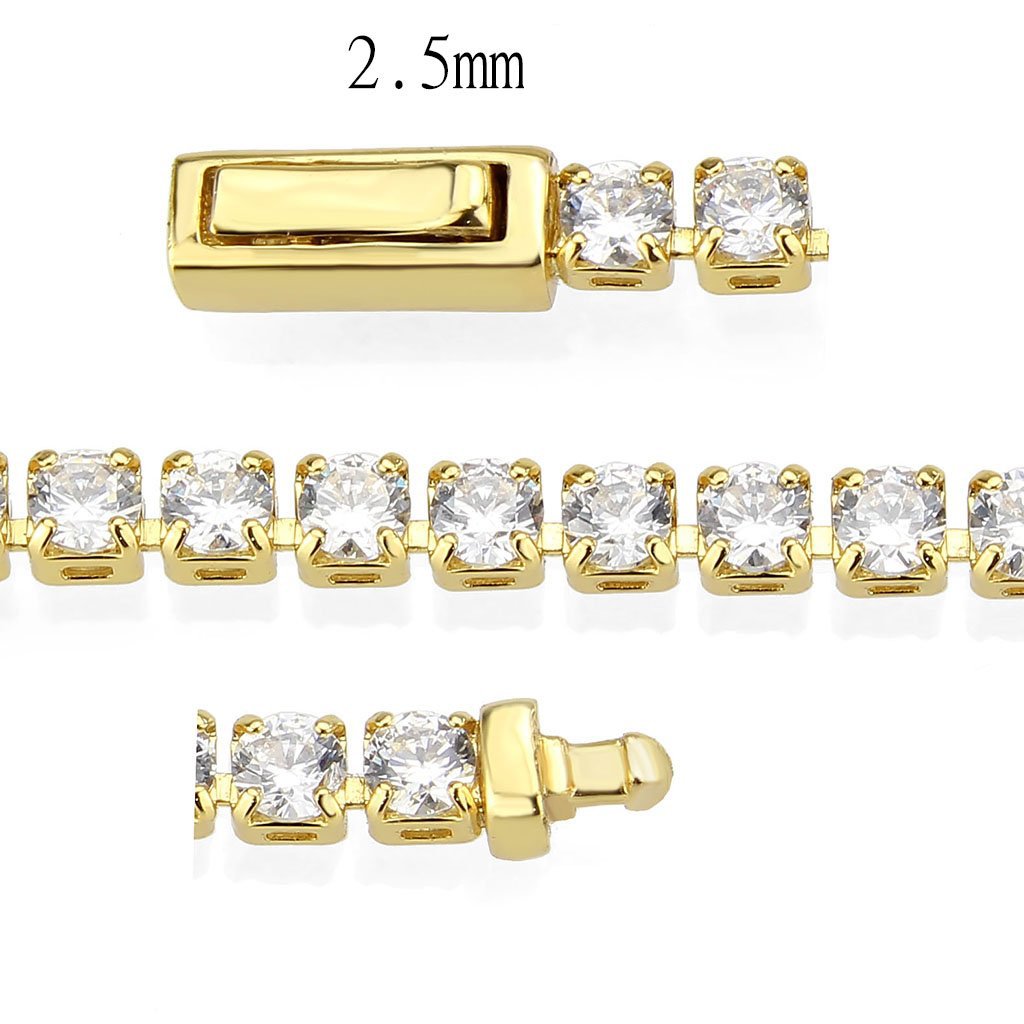 3W1689 - Gold Brass Bracelet with AAA Grade CZ in Clear-3