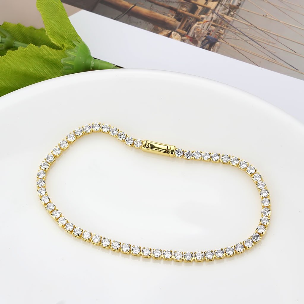 3W1689 - Gold Brass Bracelet with AAA Grade CZ in Clear-4