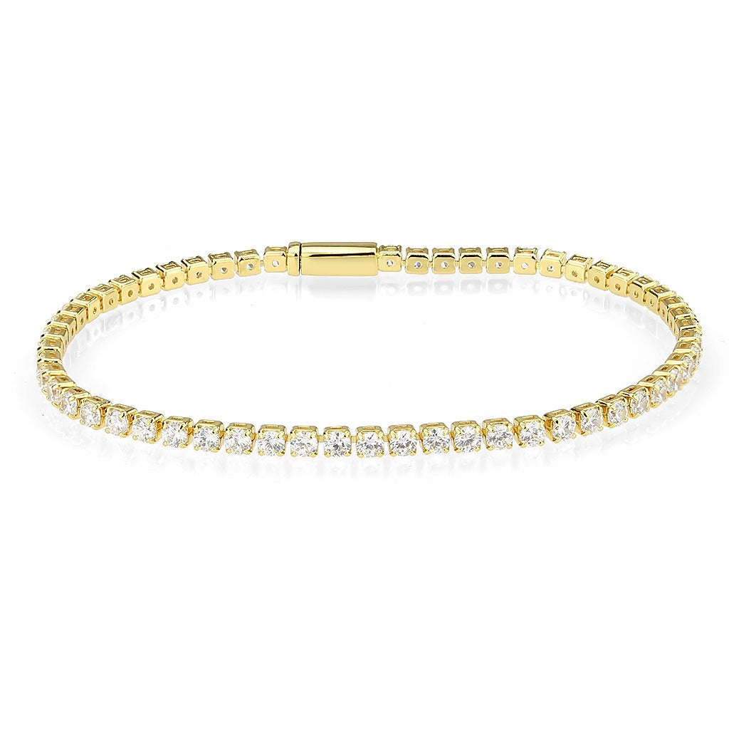 3W1689 - Gold Brass Bracelet with AAA Grade CZ in Clear-0