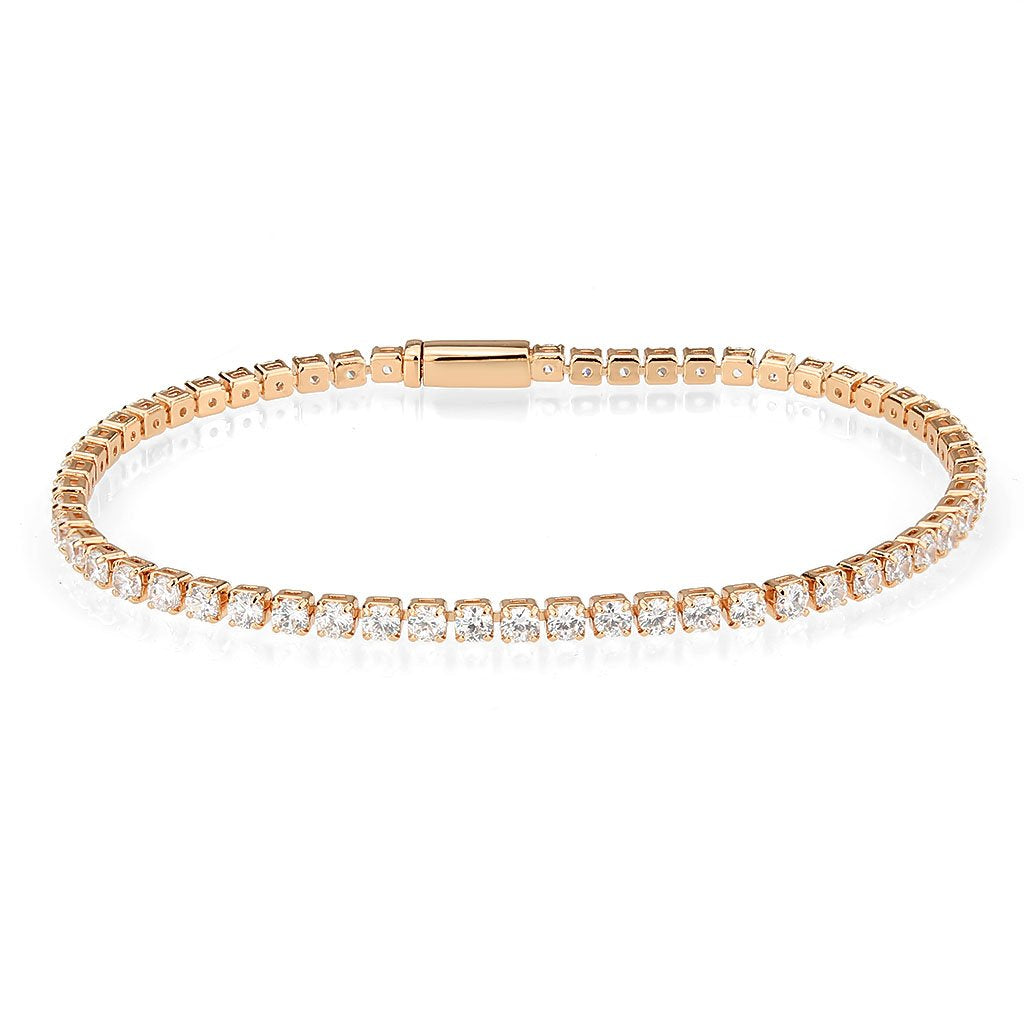 3W1690 - Rose Gold Brass Bracelet with AAA Grade CZ in Clear-0