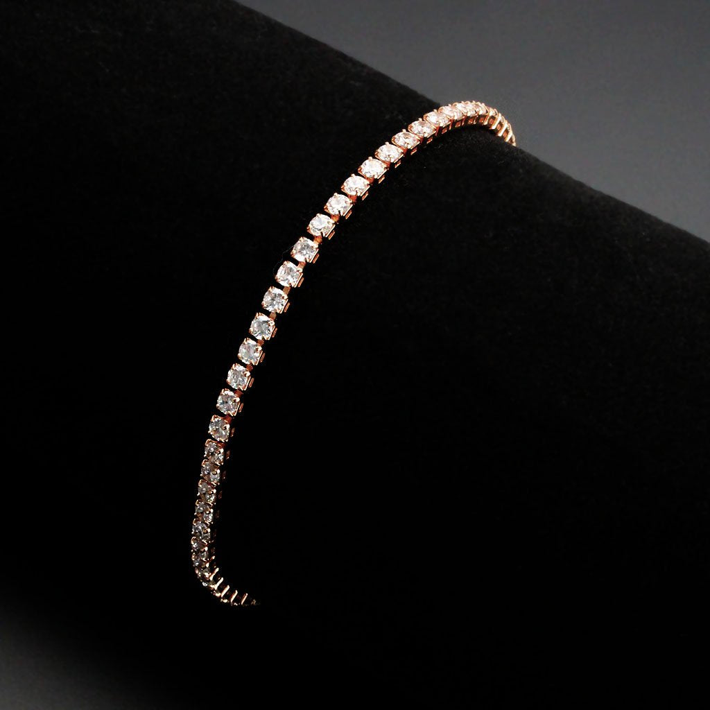 3W1690 - Rose Gold Brass Bracelet with AAA Grade CZ in Clear-1