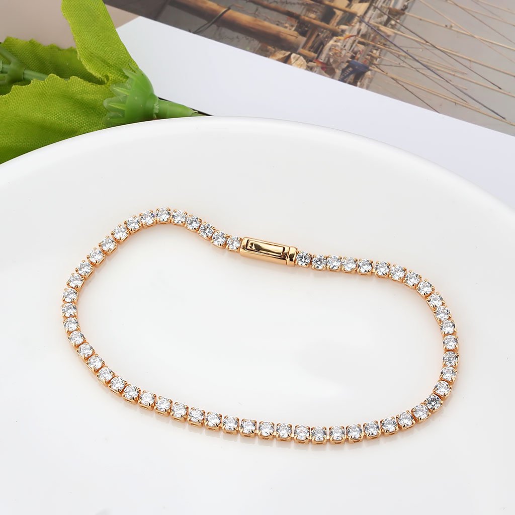 3W1690 - Rose Gold Brass Bracelet with AAA Grade CZ in Clear-4