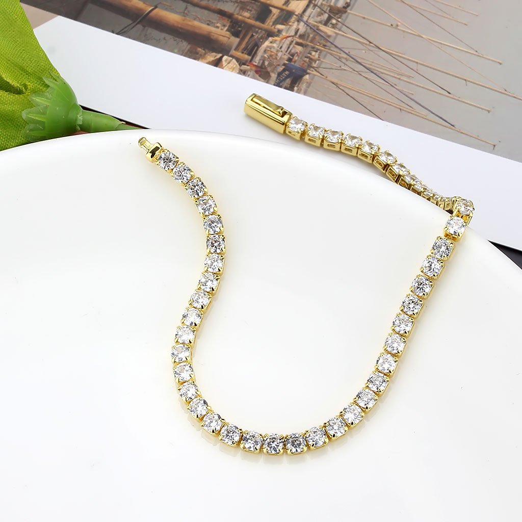 3W1692 - Gold Brass Bracelet with AAA Grade CZ in Clear-4