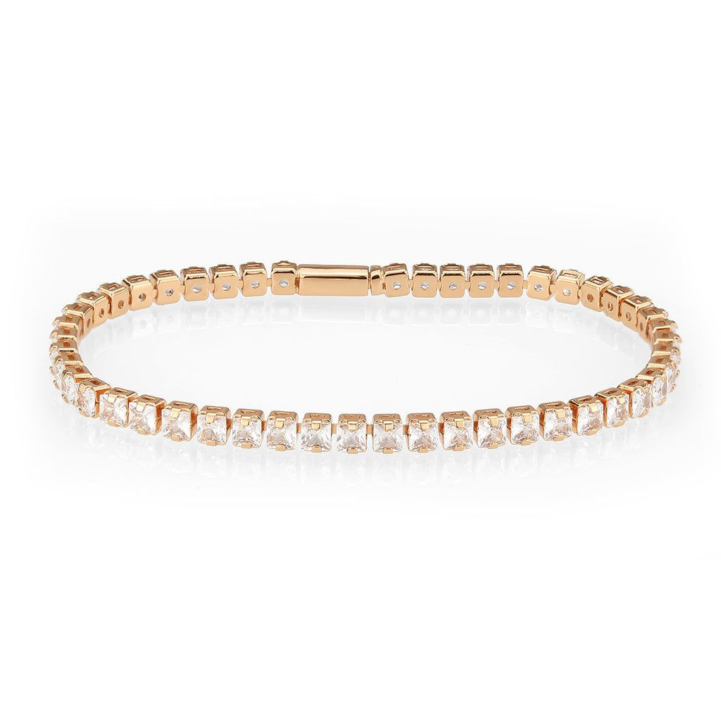 3W1696 - Rose Gold Brass Bracelet with AAA Grade CZ in Clear-0