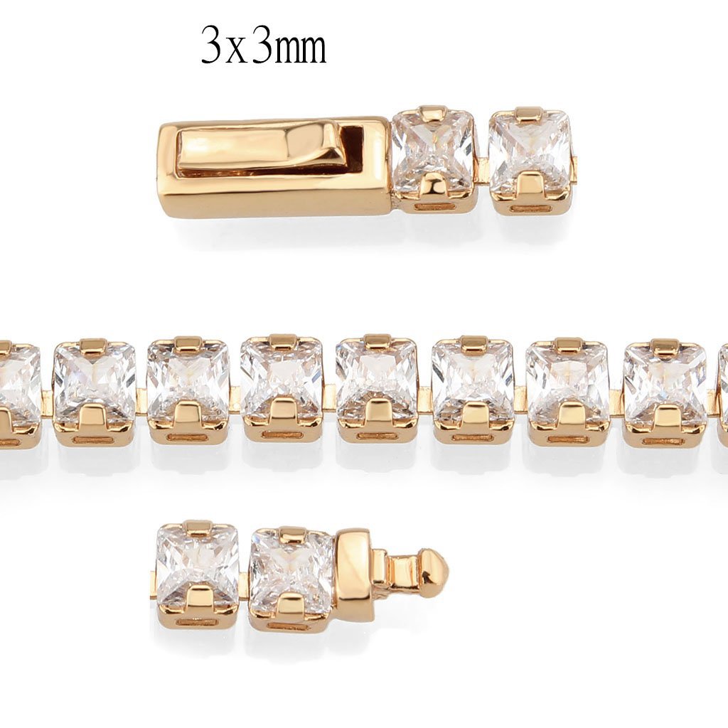 3W1696 - Rose Gold Brass Bracelet with AAA Grade CZ in Clear-3