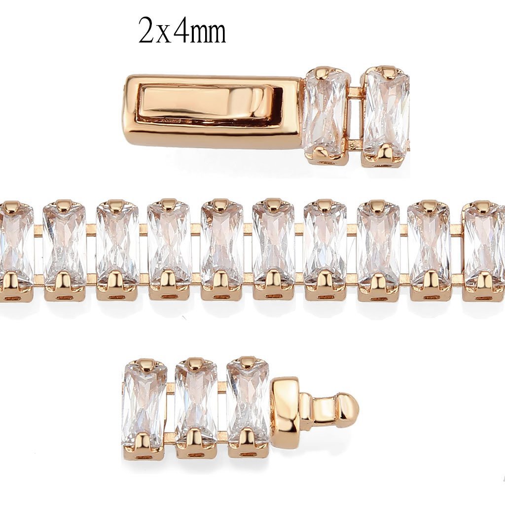 3W1702 - Rose Gold Brass Bracelet with AAA Grade CZ in Clear-3