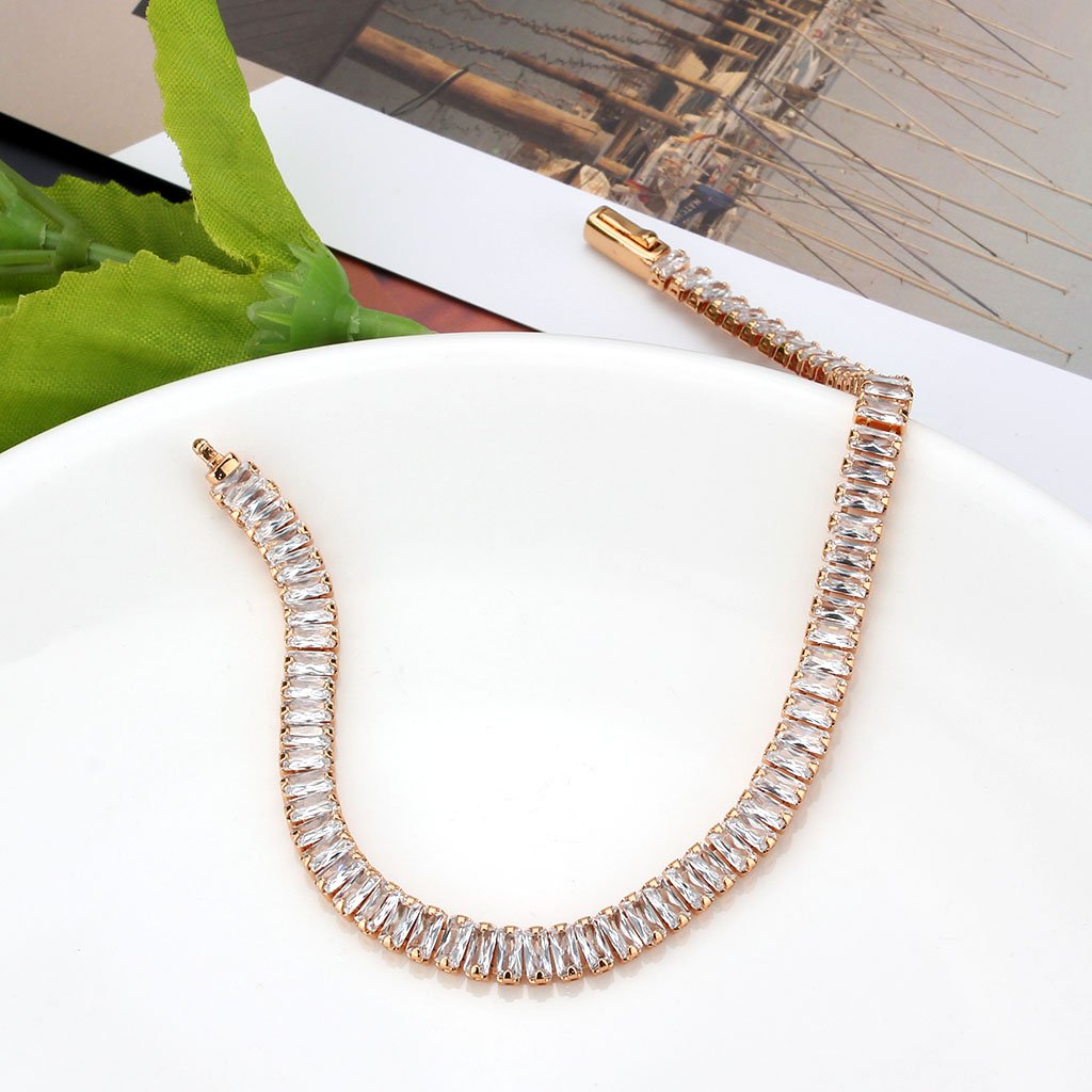 3W1702 - Rose Gold Brass Bracelet with AAA Grade CZ in Clear-4