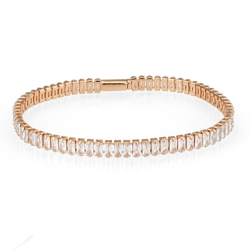 3W1702 - Rose Gold Brass Bracelet with AAA Grade CZ in Clear-0